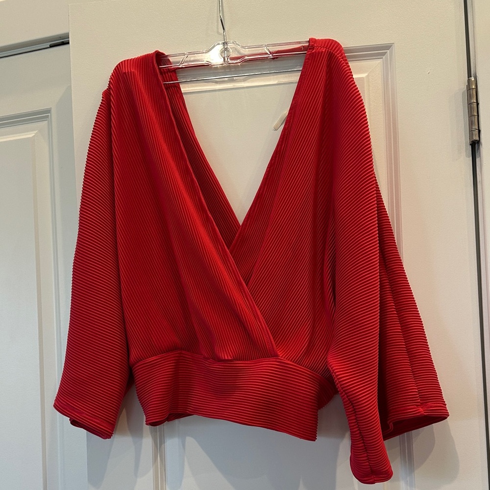 NWT Anthropologie Red V-Neck Blouse | Size L | Classic Statement Top